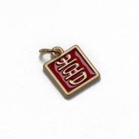 Zinc Alloy Enamel Pendants, Rectangle, gold color plated, Unisex, red 