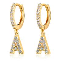 Cubic Zirconia Micro Pave Brass Earring, Alphabet Letter, 18K gold plated, fashion jewelry & micro pave cubic zirconia & for woman 20mm 