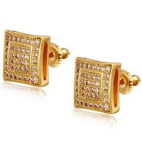 Cubic Zirconia Micro Pave Brass Earring,  Square, 18K gold plated, fashion jewelry & micro pave cubic zirconia & for woman 