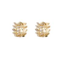 Cubic Zirconia Micro Pave Brass Earring, Leaf, gold color plated, micro pave cubic zirconia & for woman 