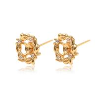 Brass Earring Stud Component, gold color plated & micro pave cubic zirconia 