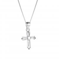 Zirkonia Mikro pflastern Sterlingsilber-Halskette, 925 Sterling Silber, mit Verlängerungskettchen von 1.96 inch, Kreuz, plattiert, Micro pave Zirkonia & für Frau, keine, 12x22mm, Länge:ca. 15.74 ZollInch, verkauft von PC