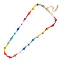 Petite perle en verre de collier 
, chalumeau, avec Seedbead & alliage de zinc, avec 1.96 inch chaînes de rallonge, Réglable & pour femme, multicolore Environ 16.53 pouce, Vendu par PC