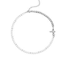 Los granos de cristal collar de esmalte, metal, con Cuentas de vidrio, con 1.97inch extender cadena, chapado en color de plata, Joyería & para mujer, longitud:aproximado 16.14 Inch, Vendido por UD