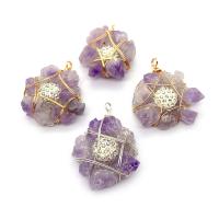 Amethyst Pendant, with Rhinestone Clay Pave & Resin & Brass, irregular, plated, Unisex 30x47- 