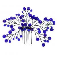 Peinetas Decorativas, fundición, con alambre de latón & Cristal, pistola de color negro chapado, regalo de boda & para mujer, azul, 110x80mm, Vendido por UD