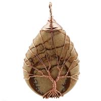 Gemstone Brass Pendants, with Brass, Teardrop, fashion jewelry & Unisex 