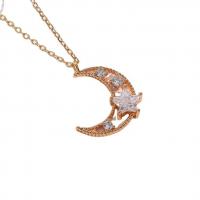 Cubic Zircon Micro Pave Brass Necklace, with 5cm extender chain, Moon, 14K gold plated, Adjustable & fashion jewelry & micro pave cubic zirconia & for woman cm 