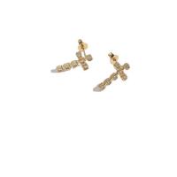 Cubic Zirconia Micro Pave Brass Earring, Cross, 14K gold plated, fashion jewelry & micro pave cubic zirconia & for woman, Crystal Gold 