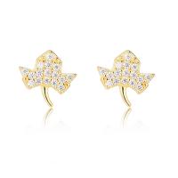 Silver Earring Zircon pavent Sterling, argent sterling 925, feuille, Placage, pavé de micro zircon & pour femme, plus de couleurs à choisir, 9mm, Vendu par paire