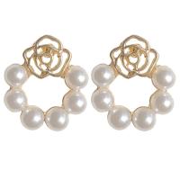 Brass Stud Earring, with Plastic Pearl, gold color plated, fashion jewelry & for woman 