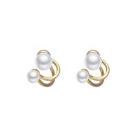 Brass Stud Earring, with Plastic Pearl, gold color plated, fashion jewelry & for woman 