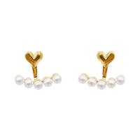 Brass Stud Earring, with Plastic Pearl, real gold plated, fashion jewelry & for woman 