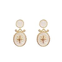 Brass Stud Earring, with Shell, gold color plated, fashion jewelry & for woman 