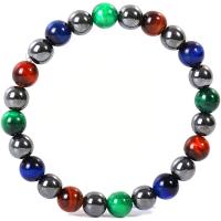 Bracelets magnétiques de pierre gemme, oeil de tigre, avec hématite non magnétique, Rond, élastique & unisexe, couleurs mélangées, 8mm .48 pouce, Vendu par PC