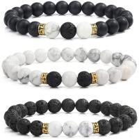 Edelstein Armbänder, Abrazine Stein, mit Magnesit & Lava & Rosenquarz & Zinklegierung, rund, goldfarben plattiert, elastisch & unisex & verschiedene Stile für Wahl, 8mm, Länge:7.5 ZollInch, verkauft von PC