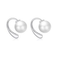 Brass Stud Earring, with Plastic Pearl, Round, silver color plated, fashion jewelry & for woman, silver color, 10mm,25mm 