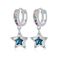 Huggie Hoop Drop Earring, Brass, Star, silver color plated, fashion jewelry & micro pave cubic zirconia & for woman, multi-colored 