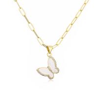 Cubic Zircon Micro Pave Brass Necklace, Butterfly, gold color plated & micro pave cubic zirconia & for woman & enamel Approx 17.7 Inch 