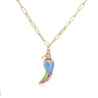 Cubic Zircon Micro Pave Brass Necklace, Parrot, gold color plated & micro pave cubic zirconia & for woman & enamel, multi-colored Approx 17.7 Inch 