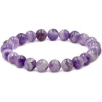 Amethyst Bracelet, Round, handmade, elastic & Unisex, purple, 8mm .5 Inch 