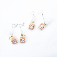 Resin Zinc Alloy Earring, with Zinc Alloy, Bread, for woman, khaki 