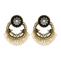 Boucle d'oreille en alliage de zinc en plastique perle, avec perle de plastique, Placage de couleur d'or, bijoux de mode & pour femme & émail, plus de couleurs à choisir Vendu par paire