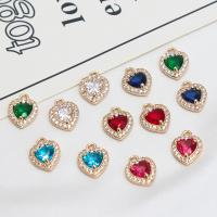 Rhinestone Brass Pendants, with Glass Rhinestone, Heart, high quality plated, DIY & micro pave cubic zirconia 