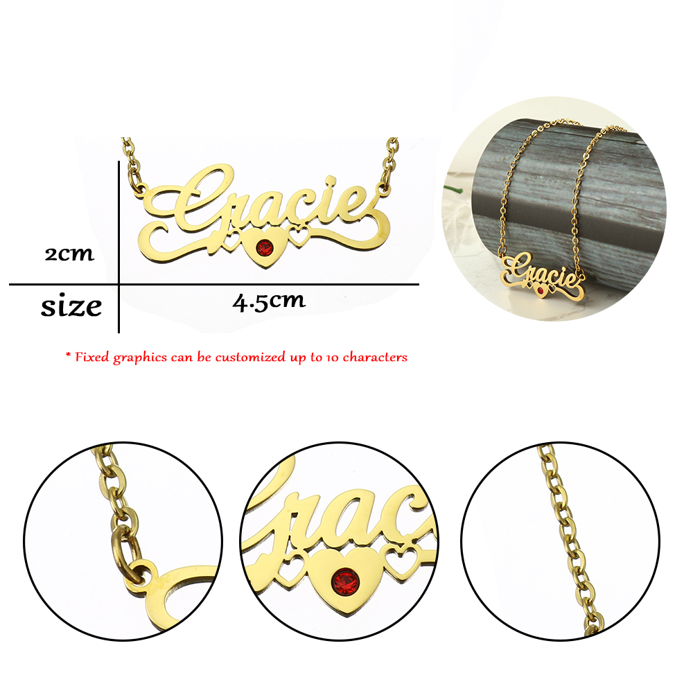 Edelstahl Schmuck Halskette, 304 Edelstahl, mit Verlängerungskettchen von 1.97inch, Vakuum-Ionen-Beschichtung, Jeder benutzerdefinierte Text muss weniger als zehn Buchstaben sein & Modeschmuck & für Frau & mit Strass, goldfarben, Länge:ca. 17.72 ZollInch, verkauft von PC