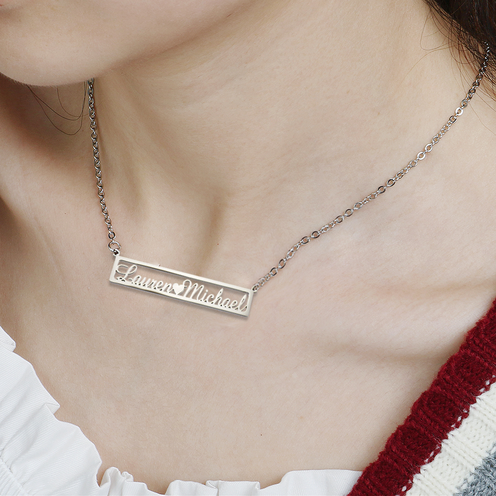 Collar de Acero Inoxidable, acero inoxidable 304, con 1.97inch extender cadena, Cada texto personalizado debe tener menos de 10 letras & Joyería & para mujer & hueco, color original, 50x15mm, longitud:aproximado 17.72 Inch, Vendido por UD