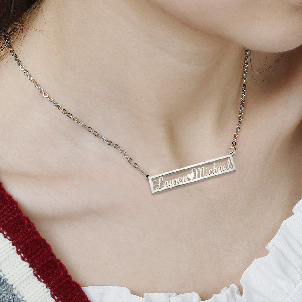 Collar de Acero Inoxidable, acero inoxidable 304, con 1.97inch extender cadena, Cada texto personalizado debe tener menos de 10 letras & Joyería & para mujer & hueco, color original, 50x15mm, longitud:aproximado 17.72 Inch, Vendido por UD