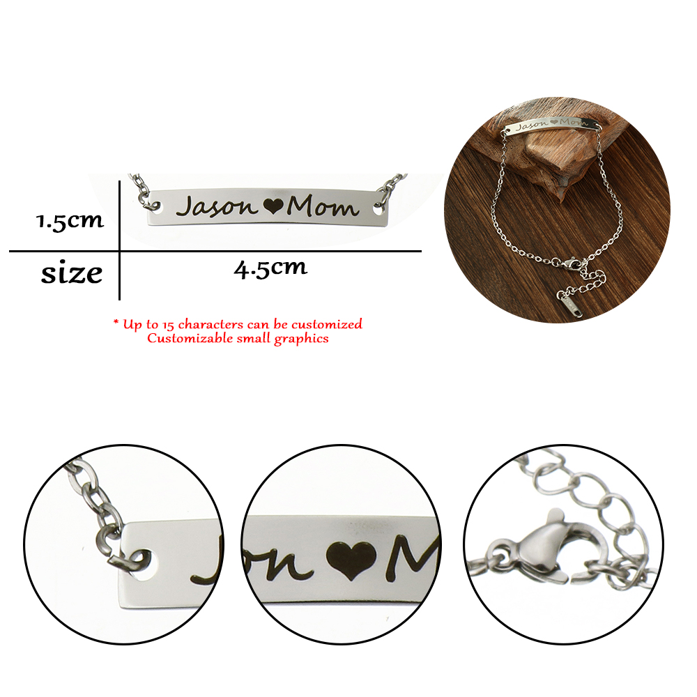 Edelstahl Armbänder, 304 Edelstahl, mit Verlängerungskettchen von 1.97inch, Vakuum-Ionen-Beschichtung, Jeder benutzerdefinierte Text muss weniger als zehn Buchstaben sein & Modeschmuck & für Frau, keine, Länge:ca. 6.89 ZollInch, verkauft von PC