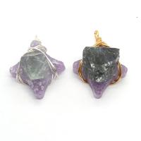 Gemstone Jewelry Pendant, Resin, with Green Fluorite & Brass, irregular, plated, Unisex 30x40- 