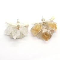 Natural Quartz Pendants, Resin, with Shell & Quartz & Brass, irregular, silver color plated, Unisex 34x37- 