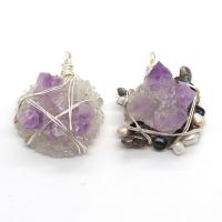 Amethyst Anhänger Februar Birthstone, Harz, mit Natürliche kultivierte Süßwasserperlen & Amethyst & Messing, Unregelmäßige, silberfarben plattiert, unisex, keine, 30x43-35x45mm, verkauft von PC