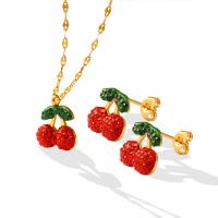 Collier de bijoux de titane, Acier titane, avec 5cm chaînes de rallonge, cerise, Placage, bijoux de mode & styles différents pour le choix & pour femme & avec strass, plus de couleurs à choisir, 14mm cm cm, Vendu par PC