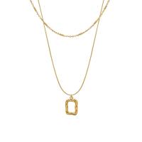 Titanium Steel Jewelry Necklace, with 5cm extender chain, Rectangle, 18K gold plated, Double Layer & fashion jewelry & for woman & hollow /39 cm 