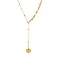 Collier de bijoux de titane, Acier titane, avec 5cm chaînes de rallonge, coeur, Plaqué or 18K, bijoux de mode & pour femme, plus de couleurs à choisir, 65mm,13.5mm Environ 38 cm, Vendu par PC