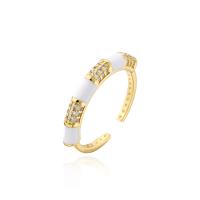 Brass Cuff Finger Ring, gold color plated, Adjustable & micro pave cubic zirconia & for woman & enamel 