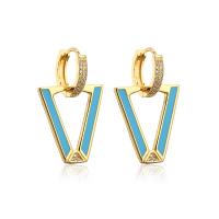 Huggie Hoop Drop Earring, Brass, gold color plated, micro pave cubic zirconia & for woman & enamel 