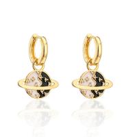 Huggie Hoop Drop Earring, Brass, gold color plated, micro pave cubic zirconia & for woman & enamel 