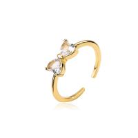 Brass Cuff Finger Ring, Bowknot, gold color plated, Adjustable & micro pave cubic zirconia & for woman 