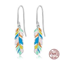 Boucle d'oreille goutte argent sterling, argent sterling 925, forme de plume, oxydation, pour femme & autocollant époxyde, multicolore Vendu par paire