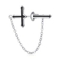 Brass Stud Earring, Cross, platinum color plated, for woman & epoxy gel 