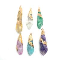 Natural Quartz Pendants, with Brass, irregular, gold color plated, Unisex 8x33- 