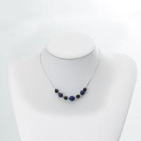 Edelstein Halsketten, Lava, mit Lapislazuli & Eisenkette & Tigerauge & Amethyst & Zinklegierung, rund, silberfarben plattiert, verschiedene Stile für Wahl & für Frau, 8mm, Länge:15.75 ZollInch, verkauft von PC