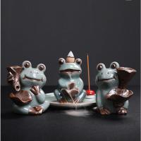 Incense Smoke Flow Backflow Holder Ceramic Incense Burner, Purple Clay, Frog, handmade, for home and office & durable & multifunctional 