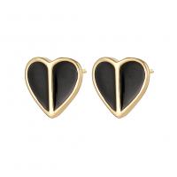 Brass Stud Earring, Heart, gold color plated, for woman & enamel 