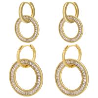 Huggie Hoop Drop Earring, Brass, plated & micro pave cubic zirconia & for woman 