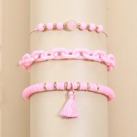 Polymer Clay Bracelets, with Copper Coated Plastic & Acrylic, with 5cm extender chain, for woman, pink Approx 17.5 cm, Approx 18 cm 